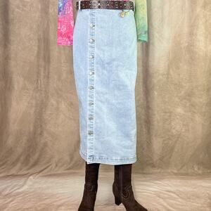 Oat New York Denim Button Up Maxi Skirt Blue Boho Teacher Peasant Academia NWT